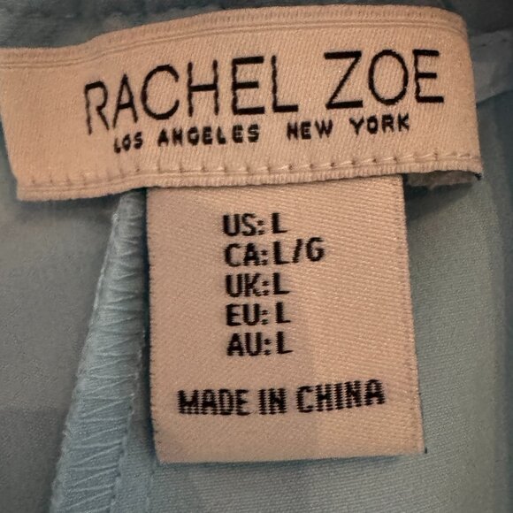 Rachel Zoe Light Blue Women's Flat Front Wide Leg Trousers with Pearl Belt Sz L - Picture 7 of 7